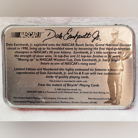 Dale Earnhardt Jr. Limited Edition NASCAR Collectible Tin w/2 Playing Card Decks - Picture 12 of 15